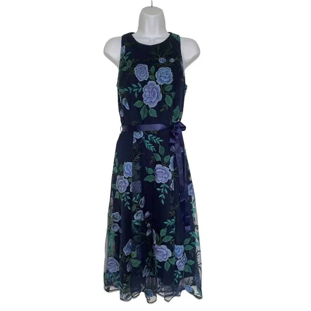 Tahari ASL Floral Embroidered Dress Size 6 - Picture 2 of 11